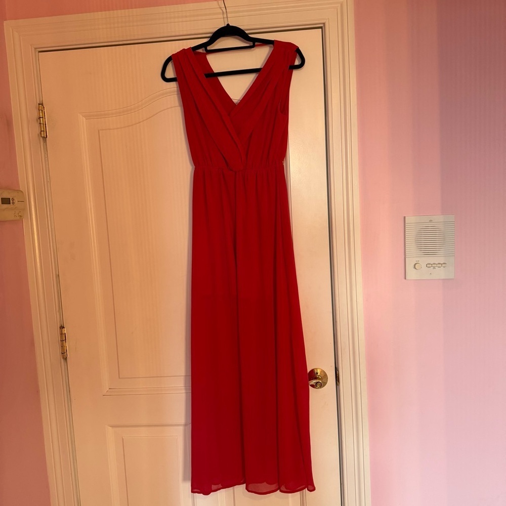 Ya Los Angeles Vibrant Red Magenta Maxi Dress Flowy Tank A line Open Back